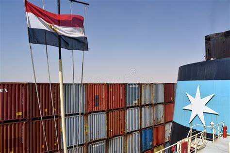 Container Ship Owned by Maersk is Transiting Suez Canal. Editorial Stock Image - Image of ...