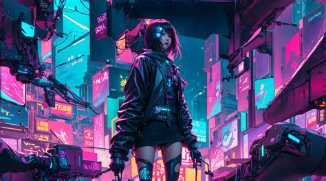 The neon-lit streets of a cyberpunk anime night city with this ...