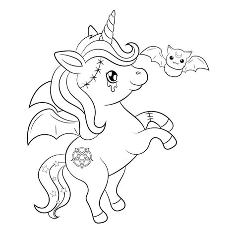 Premium Vector Cute Creepy Kawaii Pastel Goth Unicorn Coloring Page 4020 | The Best Porn Website