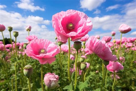 Premium AI Image | Cultivation of pink poppy Papaver somniferum for oil extraction