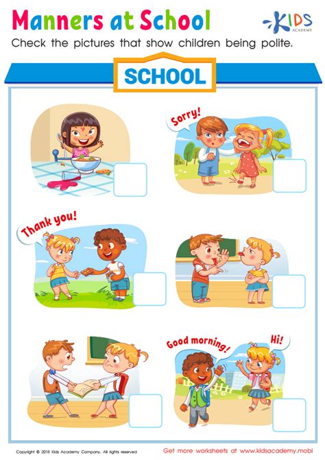 Manners at School Worksheet: Printable PDF for Kids