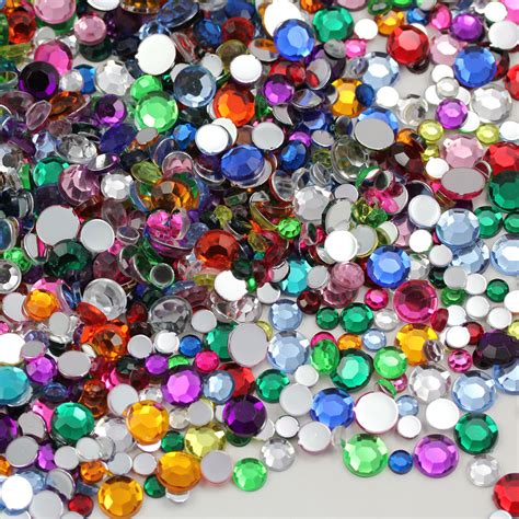 Acrylic Rhinestones in Bulk 2000 Pcs 3 Sizes Over 10 Assorted Colors