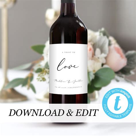 Wedding Wine Bottle Label Template Simple Elegant Label Fully - Etsy