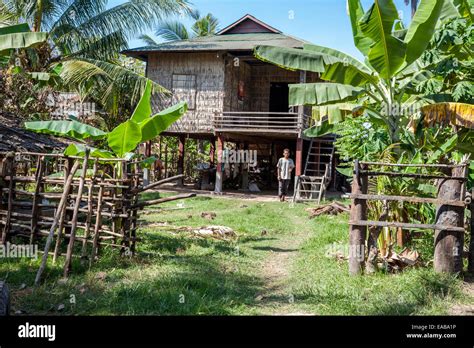 Cambodia. Typical Rural House, with Living Quarters above the Ground-level Storage Area Stock ...