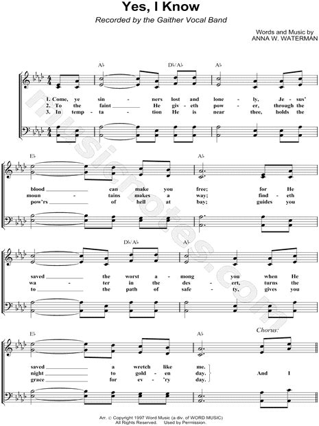 Gaither Vocal Band "Yes, I Know" Sheet Music in Ab Major (transposable ...