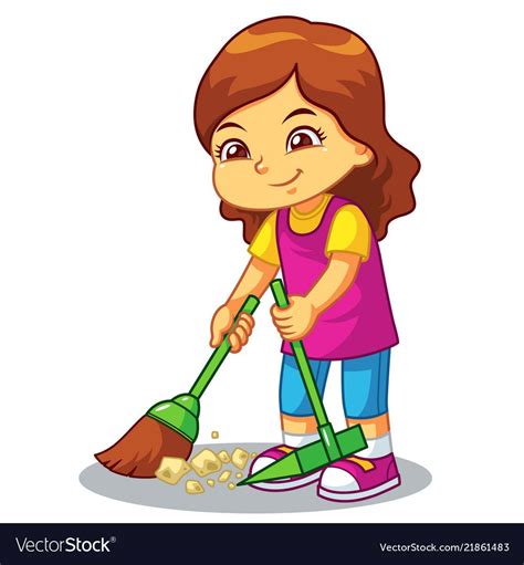 Girl Clean Up Garbage With Broom And Dust Pan. Download a Free Preview or High Quality Adobe ...