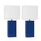 Elegant Designs 21 in. Modern Gray Leather Table Lamps with White Fabric Shades (2-Pack)-LC2000 ...