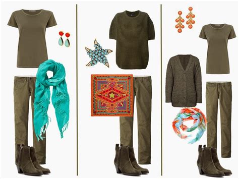 Olive Outfits with Accessories in Brown, Lacy Gold and Turquoise with ...