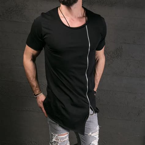 2017 New Men's Fashion Show Stylish T Shirt Asymmetrical Side Zipper ...