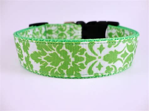 Lime Green Demask Paisley Dog Collar Adjustable by All4DogWear