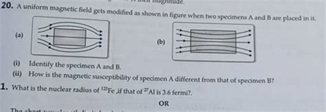 20. A uniform magnetic field gets modified as shown in figure when two sp..