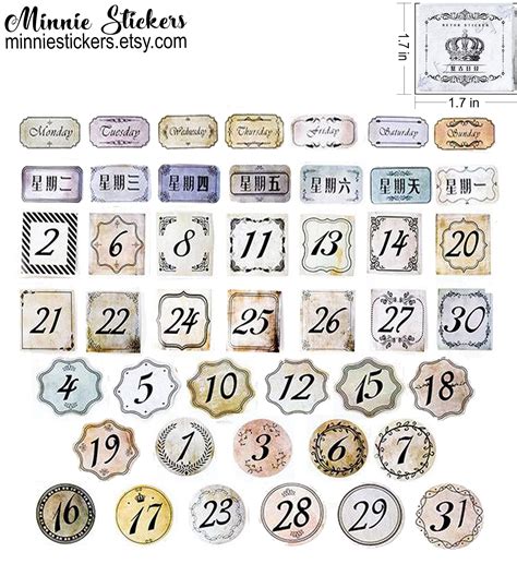 Vintage Number Stickers 45pcs Calendar Stickers Set Date | Etsy