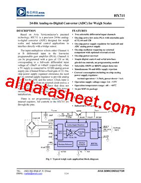 HX711 Datasheet(PDF) - Avia Semiconductor Co., Ltd.