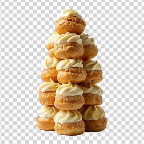 Premium PSD | A tower of fluffy cream puffs filled with custard