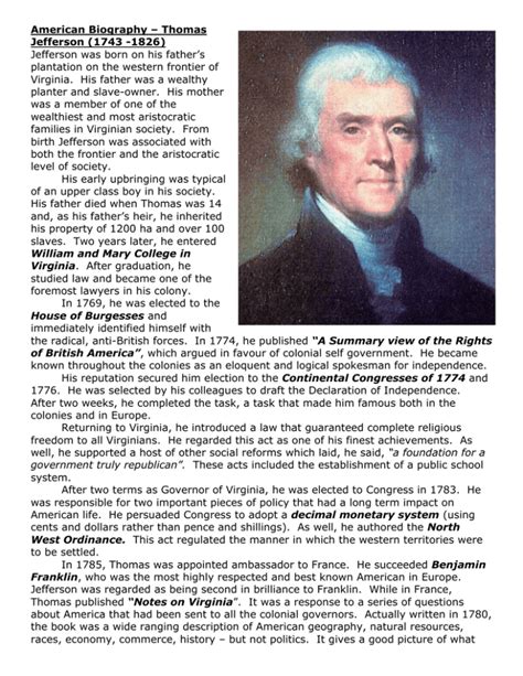 American Biography – Thomas Jefferson (1743 -1826)