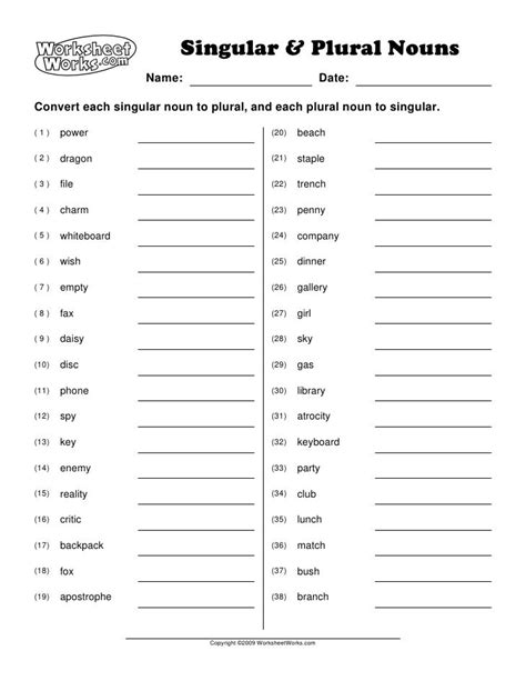 Plural noun worksheet