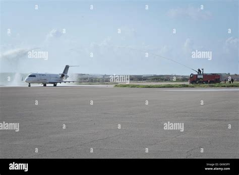 Air Uganda's maiden flight lands at Aden Abdulle International Airport in Mogadishu, Somalia, on ...