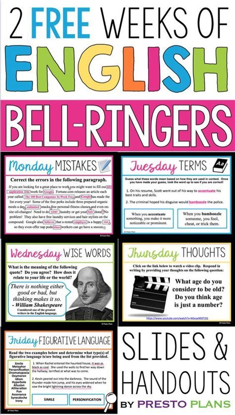 Free english bell ringers - volume 3 - #english #ringers #volume - #New | High school english ...