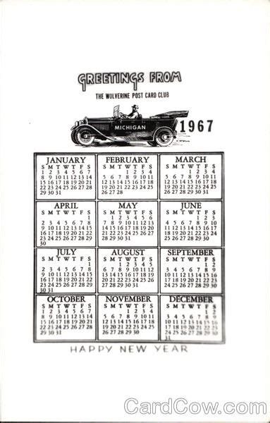 Calendar 1967 - Happy New Year Calendars