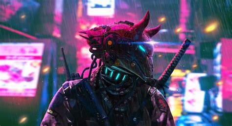 Free download | HD wallpaper: cyberpunk, samurai, katana, sword, mask ...