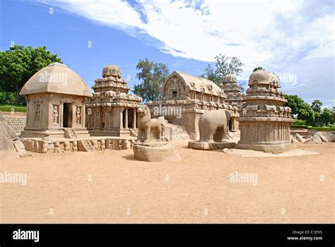 General view of the Monolithic temples, known as Five Rathas ...