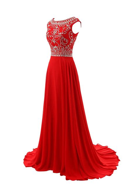 Red Prom Dresses,Elegant Evening Dresses,Long Formal Gowns,Beading Party Dresses,Chiffon Pageant ...