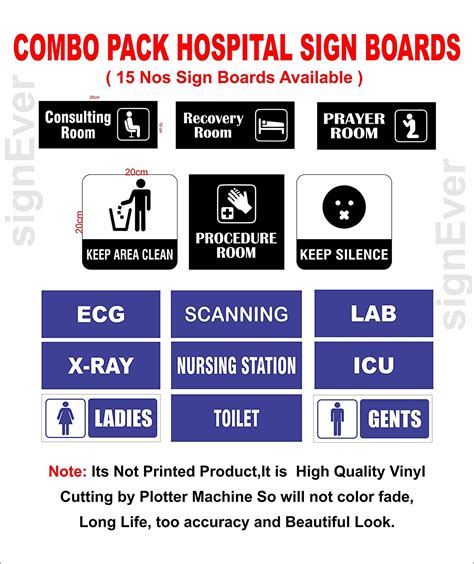 SIGN EVER Combo Pack (15 Nos) Hospital Vinyl Cut Door Sign Boards for ...