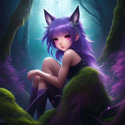 intrepid-fox675: wolf ears dark skin anime girl with light purple hair ...