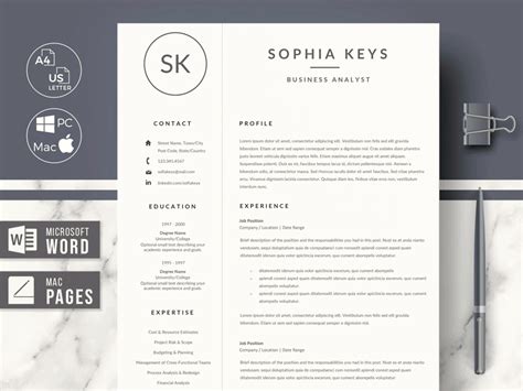 Minimalist CV, Resume design & Cover Letter + Tips - SOPHIA by Hired Design Studio on Dribbble