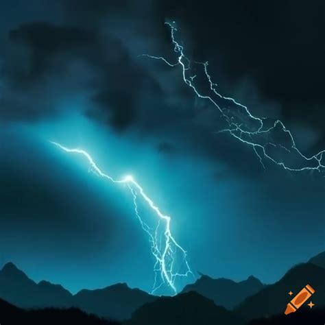 Image of cyan lightning bolts in a dark valley on Craiyon