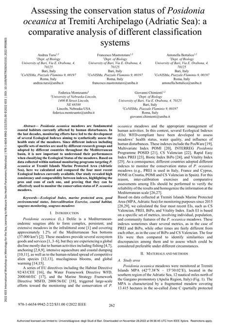 (PDF) Assessing the conservation status of Posidonia oceanica at Tremiti Archipelago (Adriatic ...