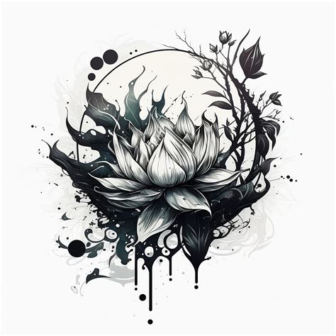 Lotus Flower Tattoo Design White Background PNG File Download High ...