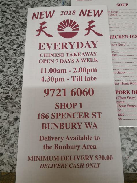 Menu at Everyday Chinese restaurant, Bunbury