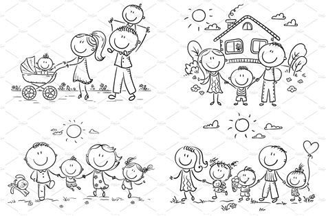 Happy doodle cartoon families bundle | Happy doodles, Doodle drawings, Doodle people