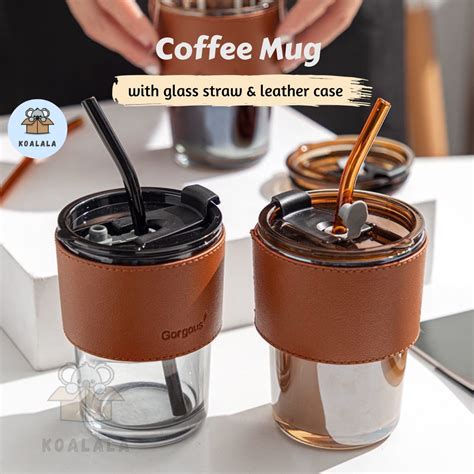 Glass Straw Cup with Lid Heat Cold Resistant Iced Water Bottle Viral Coffee Glass Mug ...