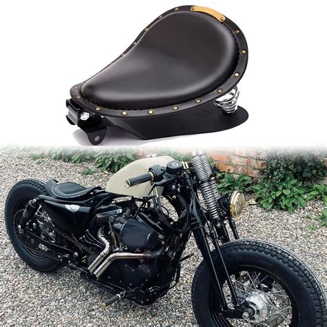 Buy Black Motorcycle Rivet Solo Seat Spring Bobber With Base Plate Compatible with Harley ...