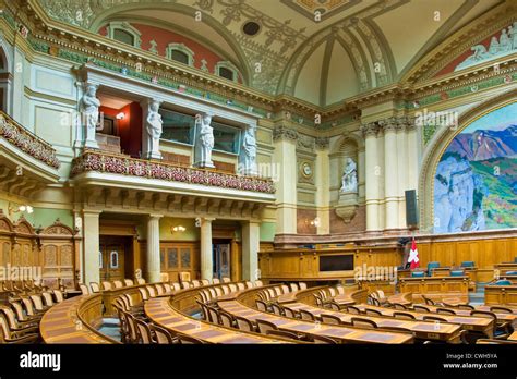 Switzerland, Canton Bern, Bern, Interior of the federal parliament ...