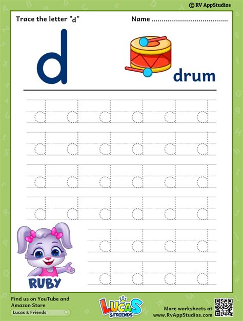 Tracing Letter D Alphabet Worksheet Free Printable Pdf | Images and ...