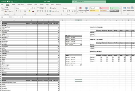 Blank Budget Spreadsheet Template for Excel, Yearly Monthly Budget Template, Budget Planner ...