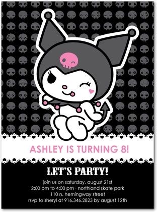 Kuromi invitation | Hello kitty invitation card, Hello kitty ...