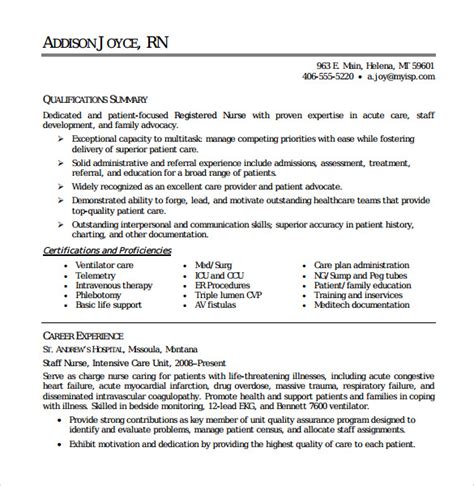 Registered Nurse Resume Template Free