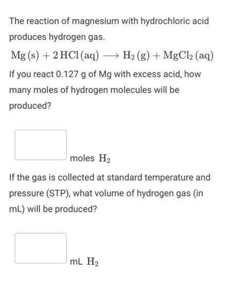 Solved The reaction of magnesium with hydrochloric acid | Chegg.com