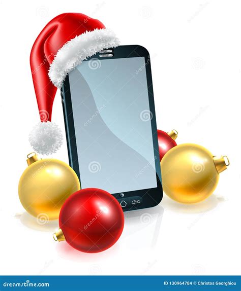 Christmas Mobile Phone in Santa Hat Stock Vector - Illustration of father, baubles: 130964784