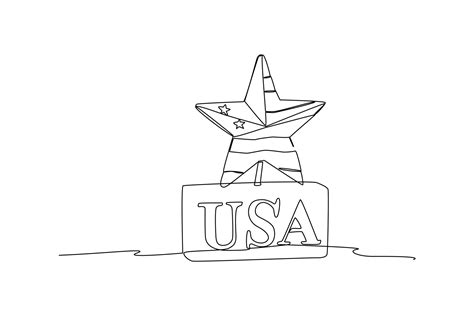 Single one-line drawing of independence day USA celebration stars ...