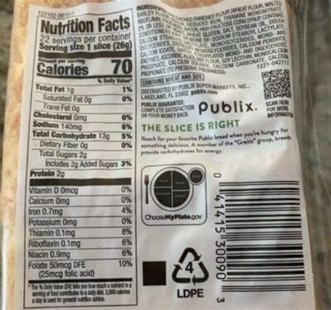 White Bread Nutrition Label