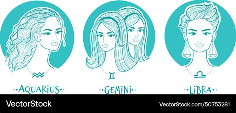 Air zodiac signs girls collection Royalty Free Vector Image