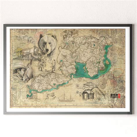 Full RDR2 Map of the States Custom Print Map Video Game Map Wall ...