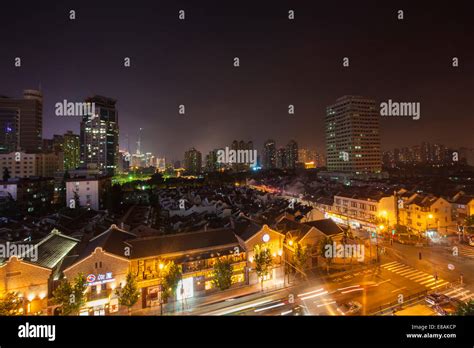 Shanghai skyline at night Stock Photo - Alamy