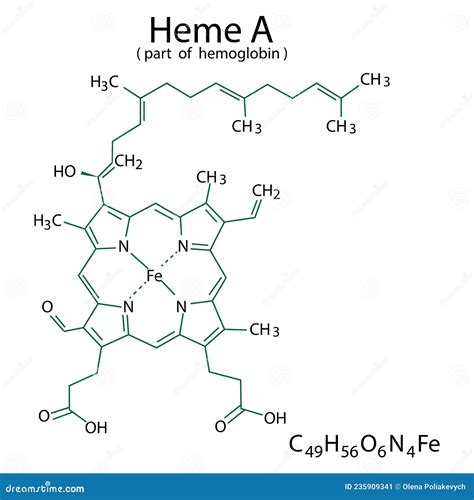 Heme a Chemical Formula. Organic Compound. Part of Hemoglobin. Molecular Structure. Vector ...