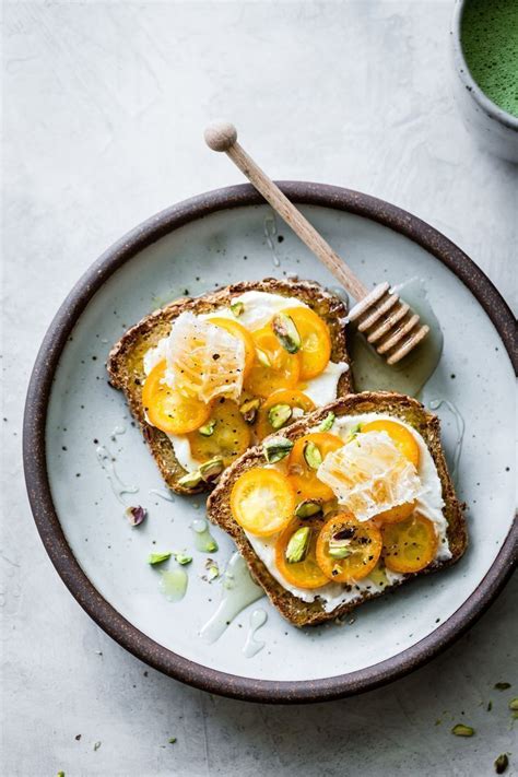 kumquat honeycomb tartines Breakfast food | Food, Clean eating snacks, Food recipes